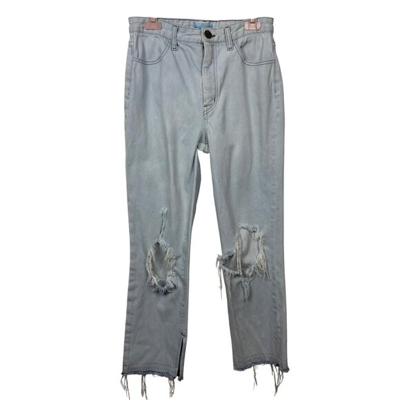 Show Me Your MuMu Denim - Show Me Your Mumu 28 Blue Cropped Distressed Light Wash Jeans Split Frayed Hem